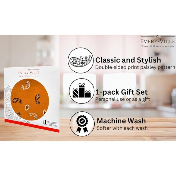 Women's Orange Cotton Bandana Large Cowgirl Imported Handkerchief Headband Scarf - Picture 3 of 7